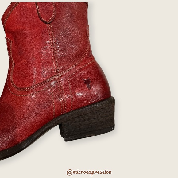 RARE Frye Carson Pull On Red Leather Southern/Western Low Heel Boho Cowgirl Boot - Picture 9 of 10